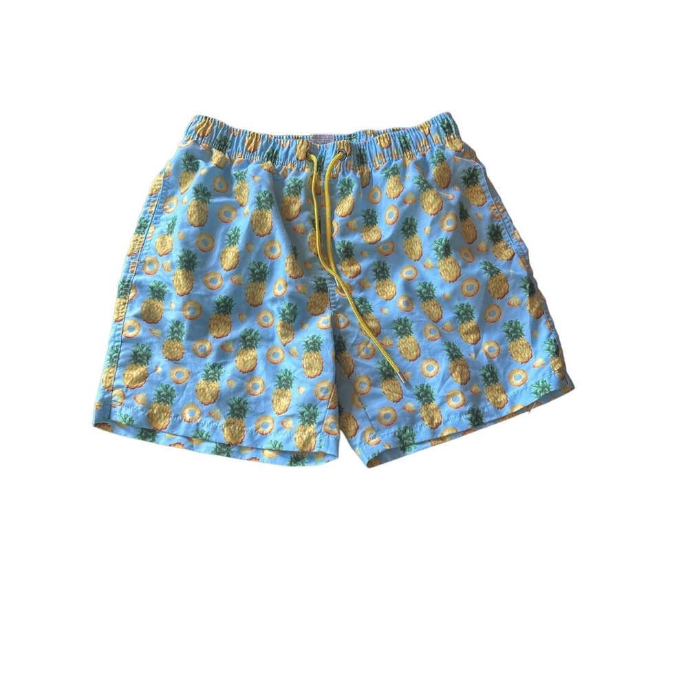 Franks Blue Pineapple‎ Swim Trunks Elastic Drawstring Waist Large